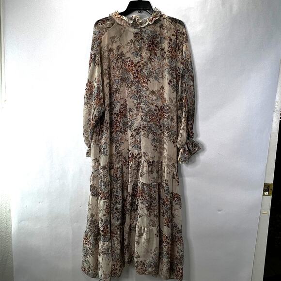 VICI Long Sleeve Floral Tiered Maxi Dress with Balloon Sleeves Large - Picture 4 of 4